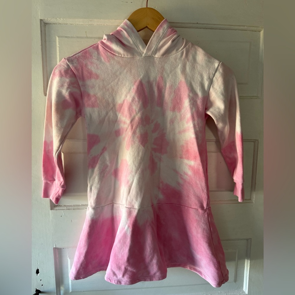 J. Crew Kids Pink and White Tie-Dye Hooded Dress